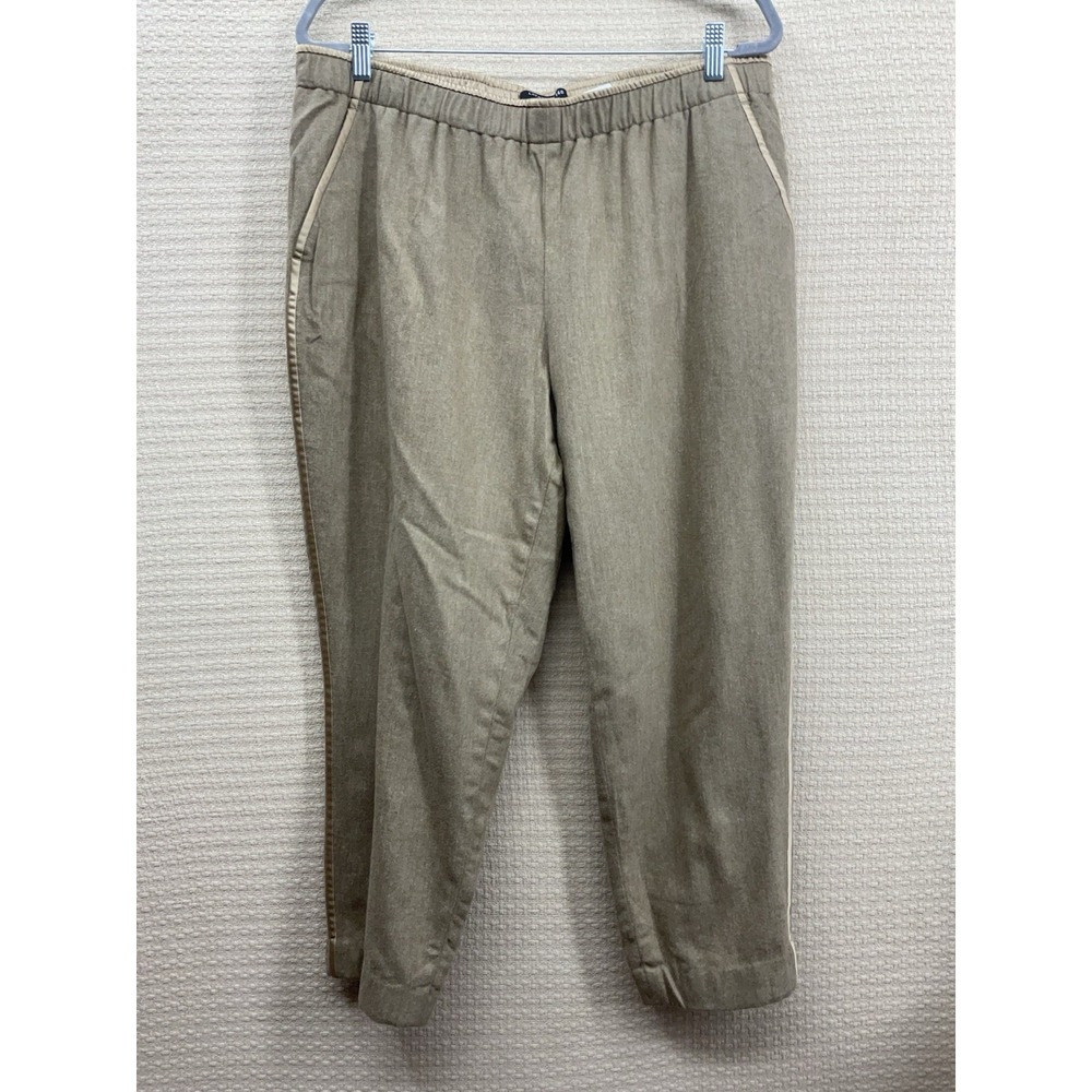 Lafayette 148 Tan Wool Cashmere Pants Silky Side Stripe Elastic Waist Pockets XL